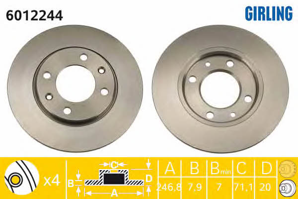 Girling 6012244 Rear brake disc, non-ventilated 6012244