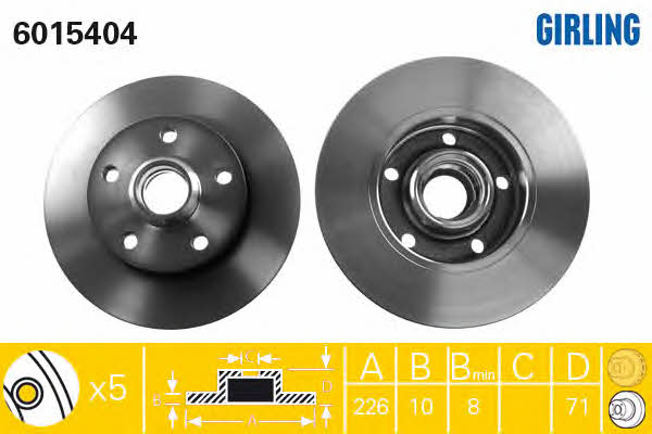 Girling 6015404 Rear brake disc, non-ventilated 6015404