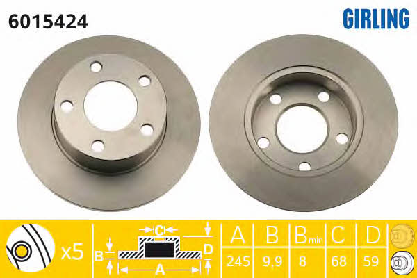 Girling 6015424 Rear brake disc, non-ventilated 6015424