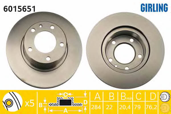 Girling 6015651 Front brake disc ventilated 6015651
