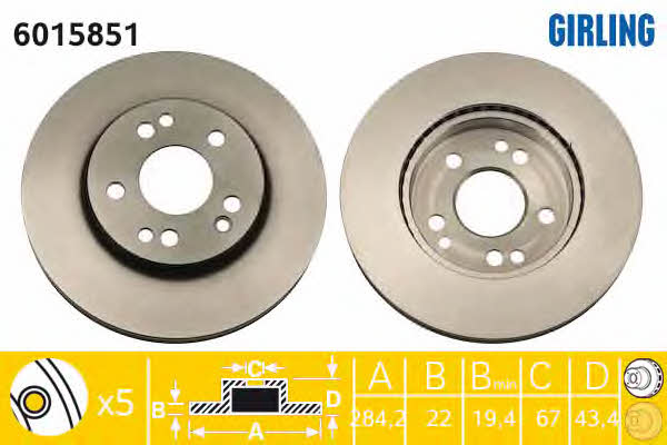 Girling 6015851 Front brake disc ventilated 6015851