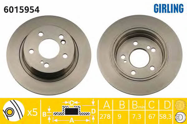 Girling 6015954 Rear brake disc, non-ventilated 6015954