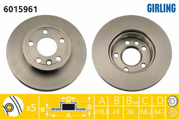 Girling 6015961 Front brake disc ventilated 6015961