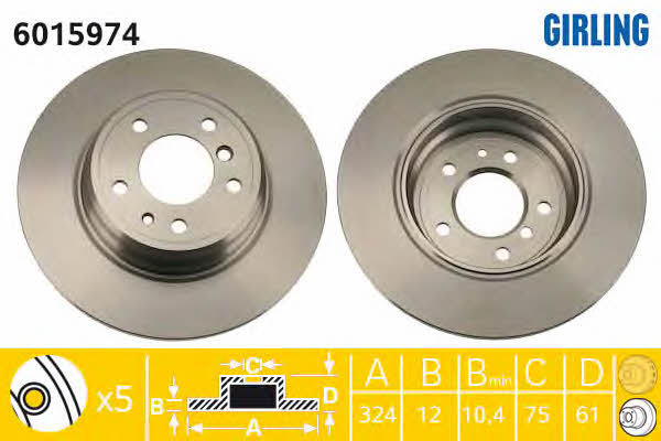 Girling 6015974 Rear brake disc, non-ventilated 6015974