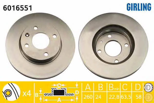 Girling 6016551 Front brake disc ventilated 6016551