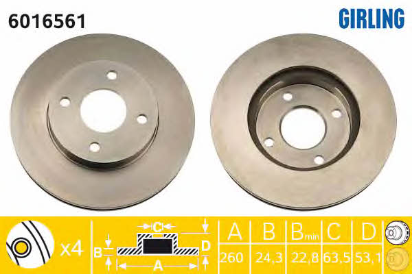Girling 6016561 Front brake disc ventilated 6016561