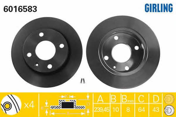 Girling 6016583 Unventilated front brake disc 6016583