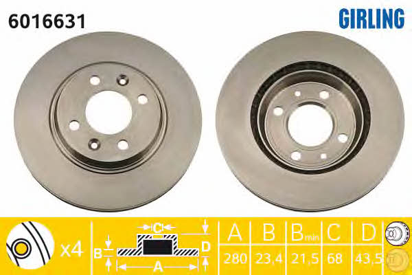 Girling 6016631 Front brake disc ventilated 6016631