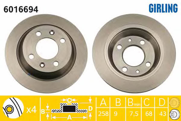 Girling 6016694 Rear brake disc, non-ventilated 6016694