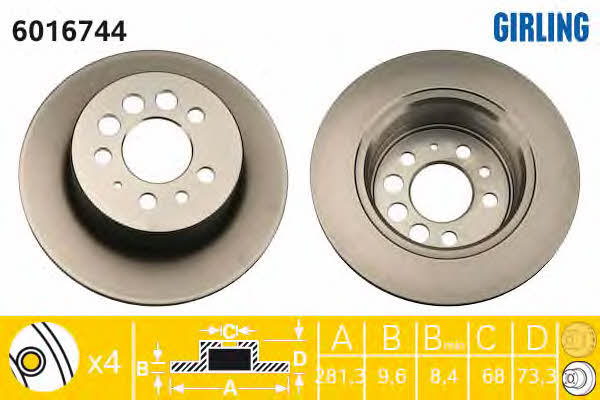 Girling 6016744 Rear brake disc, non-ventilated 6016744