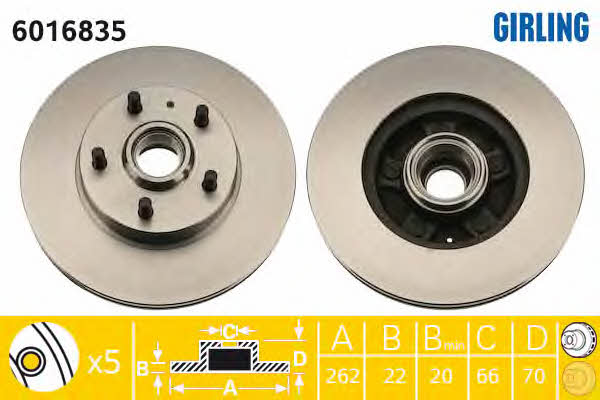 Girling 6016835 Front brake disc ventilated 6016835