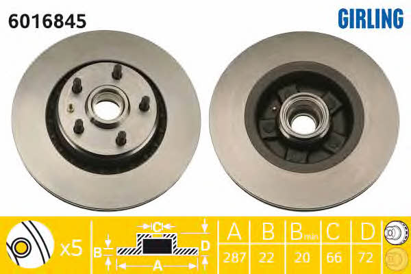Girling 6016845 Front brake disc ventilated 6016845