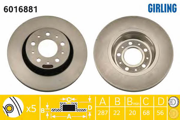 Girling 6016881 Front brake disc ventilated 6016881