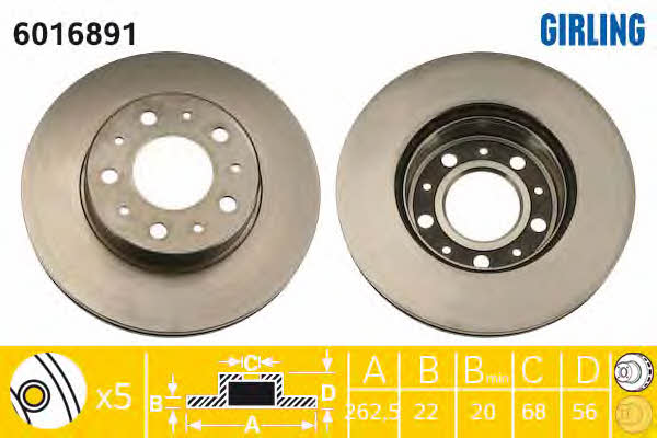Girling 6016891 Front brake disc ventilated 6016891