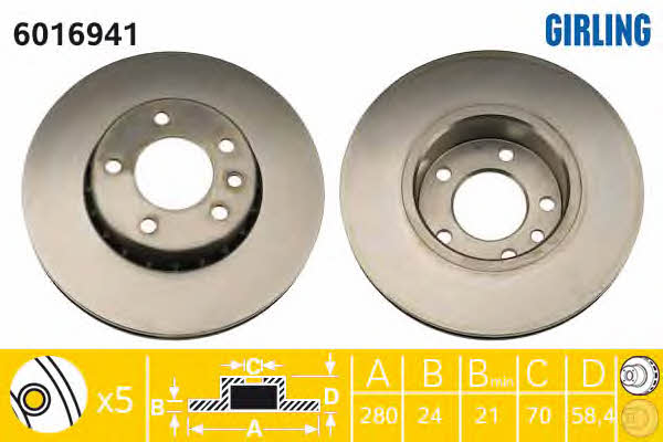 Girling 6016941 Front brake disc ventilated 6016941