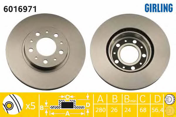 Girling 6016971 Front brake disc ventilated 6016971