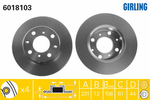 Girling 6018103 Unventilated front brake disc 6018103