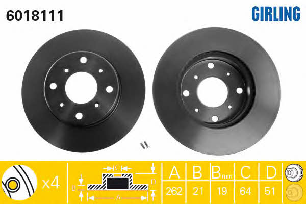 Girling 6018111 Front brake disc ventilated 6018111