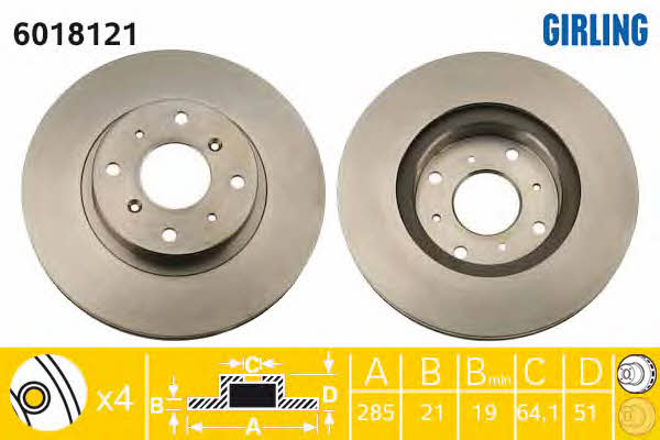 Girling 6018121 Front brake disc ventilated 6018121