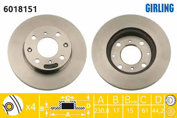Girling 6018151 Front brake disc ventilated 6018151