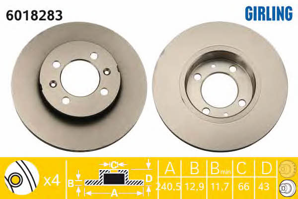 Girling 6018283 Unventilated front brake disc 6018283