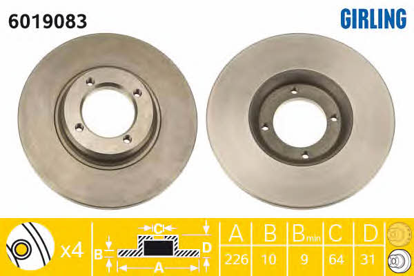 Girling 6019083 Unventilated front brake disc 6019083