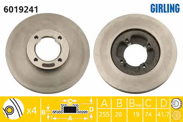 Girling 6019241 Front brake disc ventilated 6019241