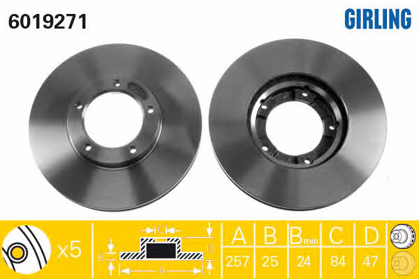 Girling 6019271 Front brake disc ventilated 6019271