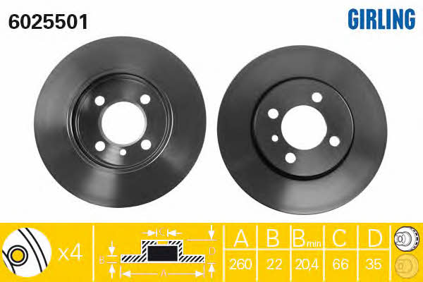 Girling 6025501 Front brake disc ventilated 6025501