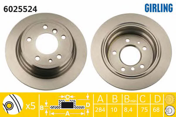 Girling 6025524 Rear brake disc, non-ventilated 6025524