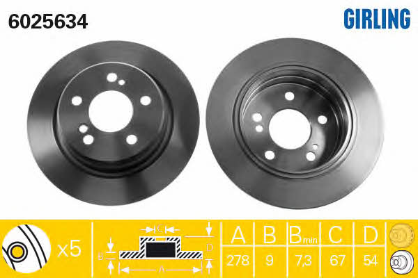 Girling 6025634 Rear brake disc, non-ventilated 6025634