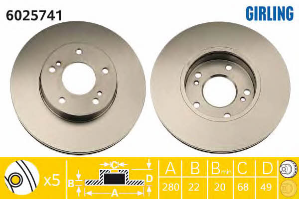 Girling 6025741 Front brake disc ventilated 6025741
