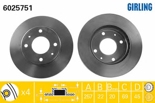 Girling 6025751 Front brake disc ventilated 6025751