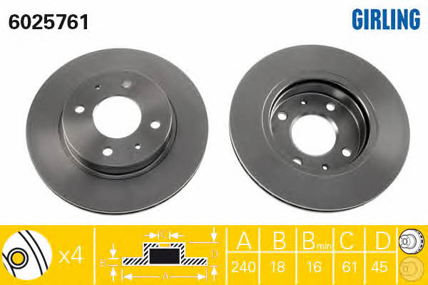 Girling 6025761 Front brake disc ventilated 6025761