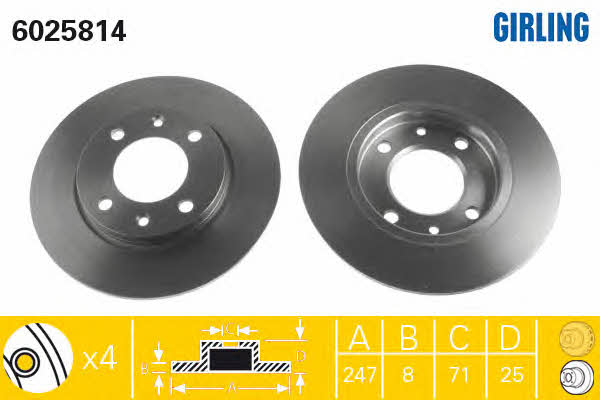 Girling 6025814 Rear brake disc, non-ventilated 6025814