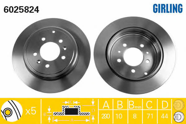 Girling 6025824 Rear brake disc, non-ventilated 6025824