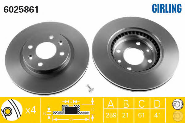 Girling 6025861 Front brake disc ventilated 6025861