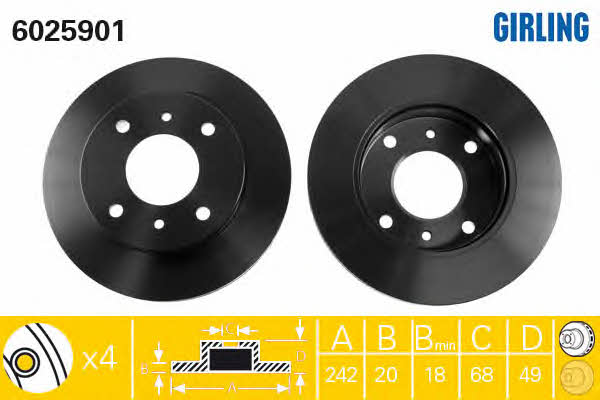 Girling 6025901 Front brake disc ventilated 6025901