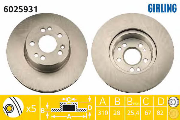 Girling 6025931 Front brake disc ventilated 6025931