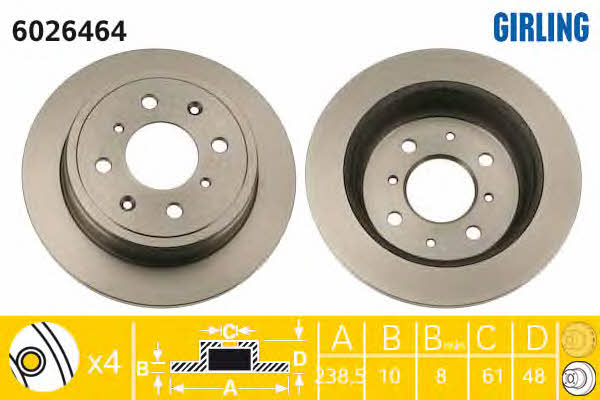 Girling 6026464 Rear brake disc, non-ventilated 6026464