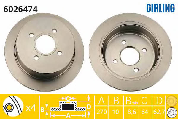 Girling 6026474 Rear brake disc, non-ventilated 6026474