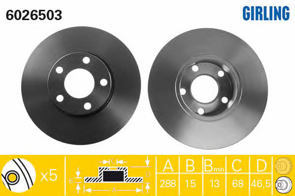 Girling 6026503 Unventilated front brake disc 6026503