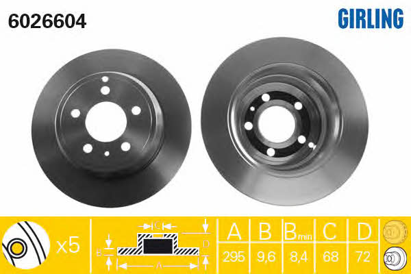 Girling 6026604 Rear brake disc, non-ventilated 6026604