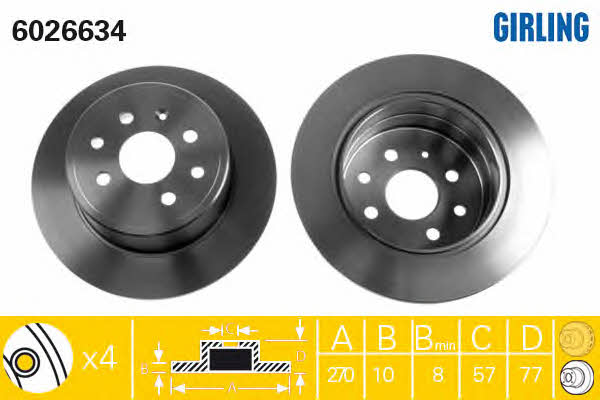 Girling 6026634 Rear brake disc, non-ventilated 6026634