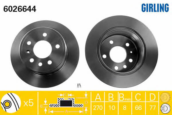 Girling 6026644 Rear brake disc, non-ventilated 6026644