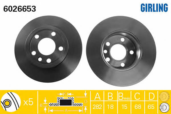 Girling 6026653 Unventilated front brake disc 6026653