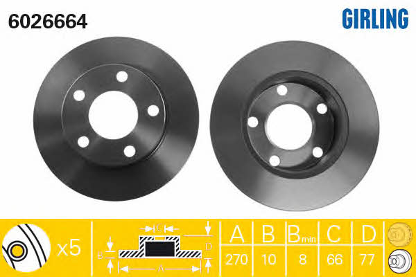 Girling 6026664 Rear brake disc, non-ventilated 6026664