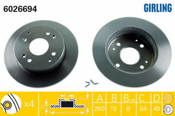 Girling 6026694 Rear brake disc, non-ventilated 6026694