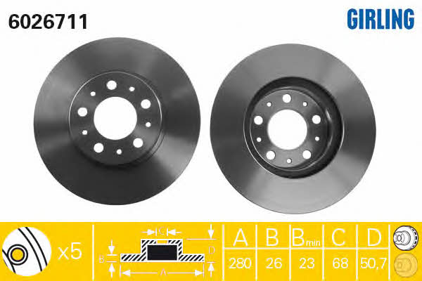 Girling 6026711 Front brake disc ventilated 6026711