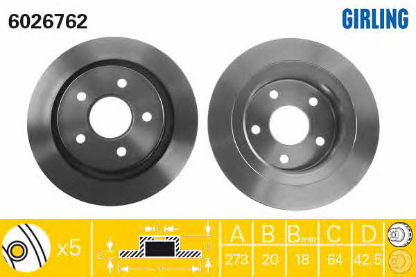 Girling 6026762 Rear ventilated brake disc 6026762